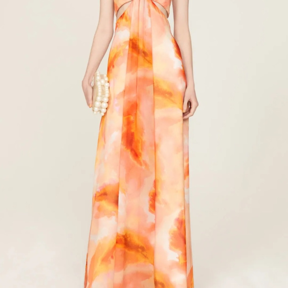 Aidan Mattox Orange Tie Dye Chiffon gown